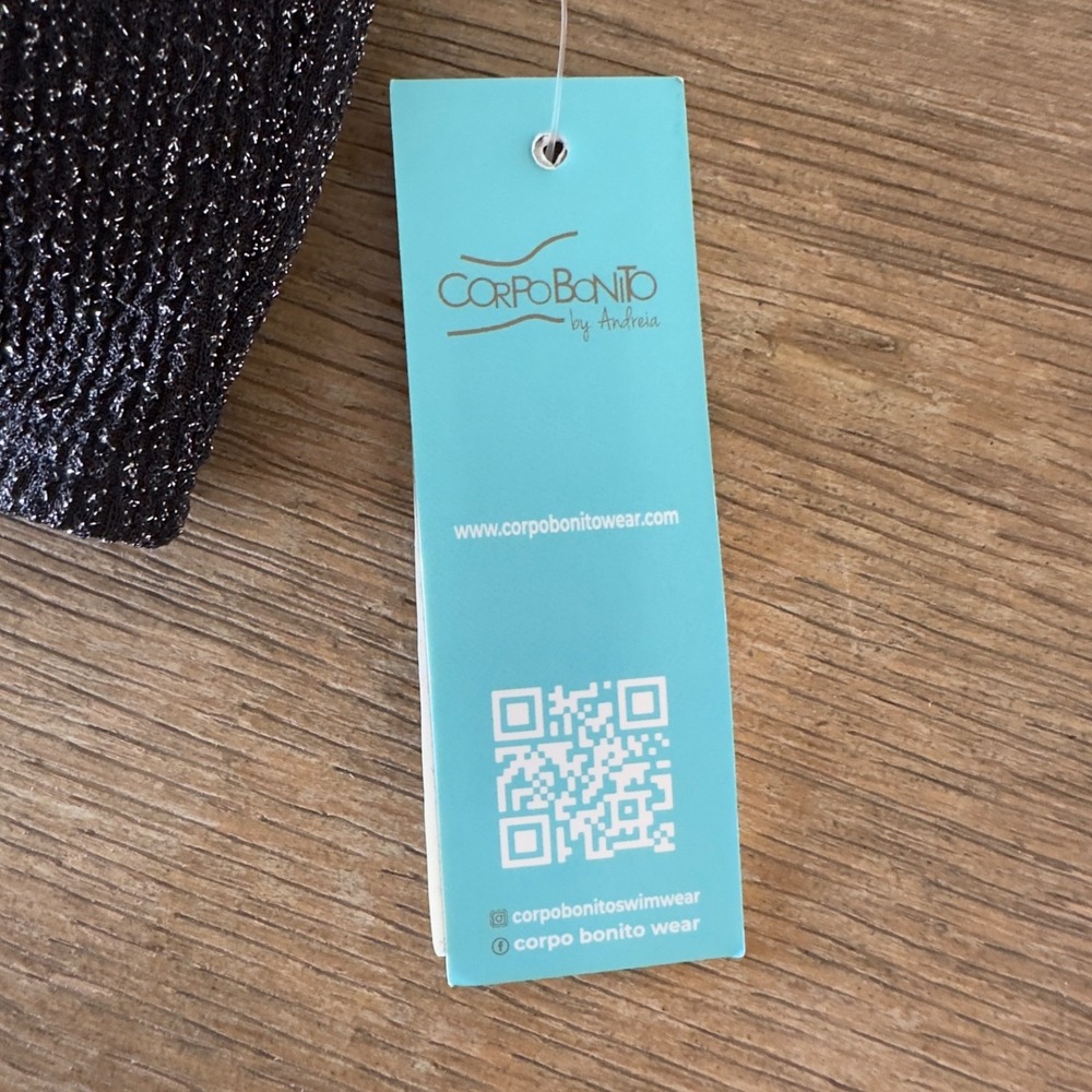 CorpoBonito By Andreia Black Lurex Bikini-Strapless Top‎ & High Waist Brief-$90 - Picture 2 of 13